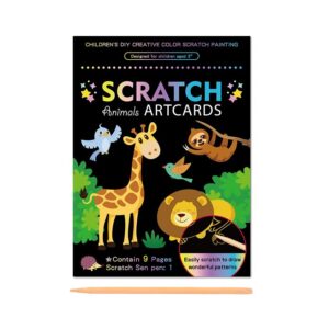 Set 9 Planse Razuibile, , Scratch ArtCards, +3 Ani, de Razuit si de Colorat, 19 x 14 cm, Model ZOO, Multicolor
