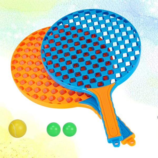 Set  Badminton pentru Copii, , 2 Palete, 3 Mingi, Pentru Joaca si Antrenament, Albastru Portocaliu - imagine 2