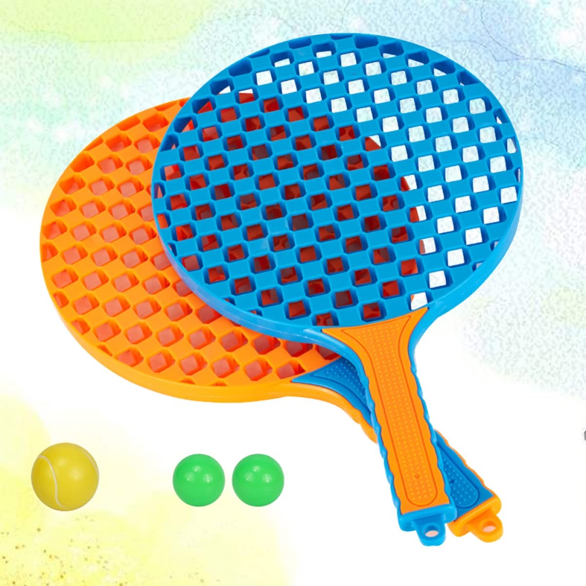 Set  Badminton pentru Copii, , 2 Palete, 3 Mingi, Pentru Joaca si Antrenament, Albastru Portocaliu - imagine 2
