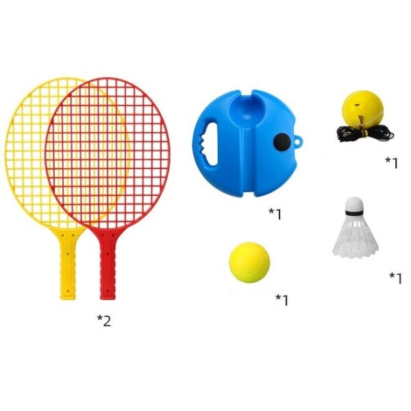 Set Badminton pentru Copii, , Doua Palete, Fluturas, 2 Mingi, Minge cu Elastic pentru Antrenament, Suport de Prindere Stabil, 40.5x23 cm, Rosu Galben - imagine 2