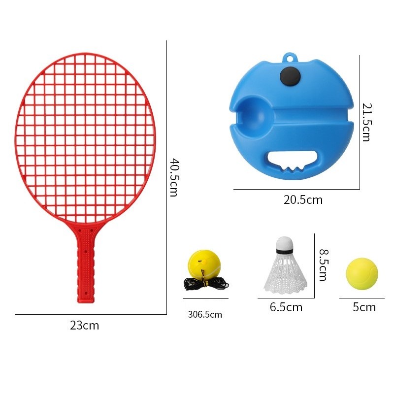 Set Badminton pentru Copii, , Doua Palete, Fluturas, 2 Mingi, Minge cu Elastic pentru Antrenament, Suport de Prindere Stabil, 40.5x23 cm, Rosu Galben - imagine 3