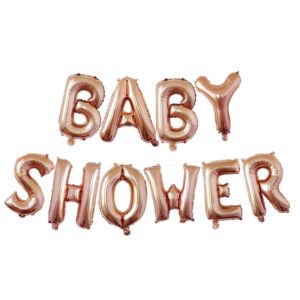 Set Baloane din Folie Metalizata, , Model Baby Shower, Litere de 40 cm, Baloane Party, Ambalaj Individual, Pai, Ata si Adeziv Incluse, Umflare cu Aer sau Heliu, Rose Gold