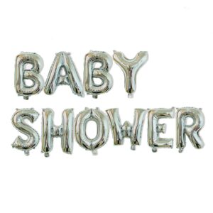 Set Baloane din Folie Metalizata, , Model Baby Shower, Litere de 40 cm, Baloane Party, Ambalaj Individual, Pai, Ata si Adeziv Incluse, Umflare cu Aer sau Heliu, Argintiu