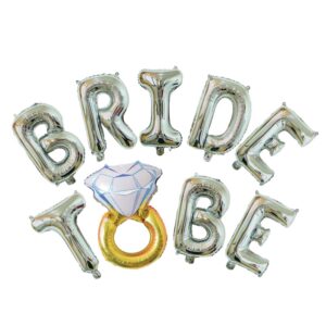 Set Baloane din Folie Metalizata, , Model Bride to Be cu Inel de Logodna, Litere de 40 cm, Baloane Party, Ambalaj Individual, Pai Inclus, Umflare cu Aer sau Heliu, Argintiu
