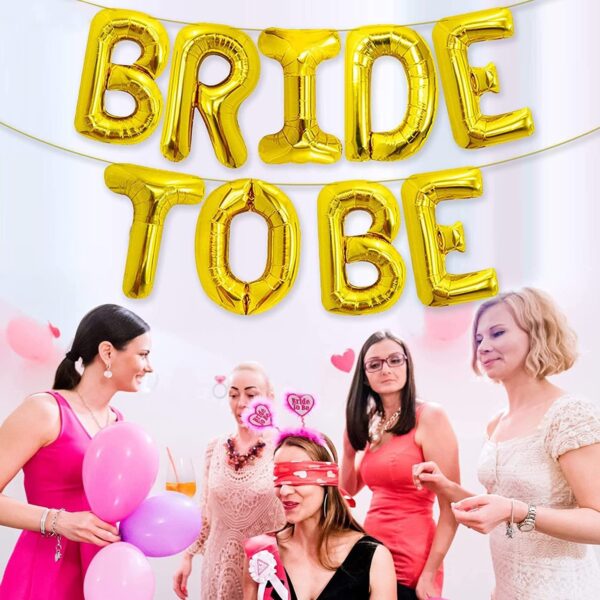 Set Baloane din Folie Metalizata, , Model Bride to Be, Litere de 40 cm, Baloane Party, Ambalaj Individual, Pai Inclus, Umflare cu Aer sau Heliu, Auriu - imagine 3