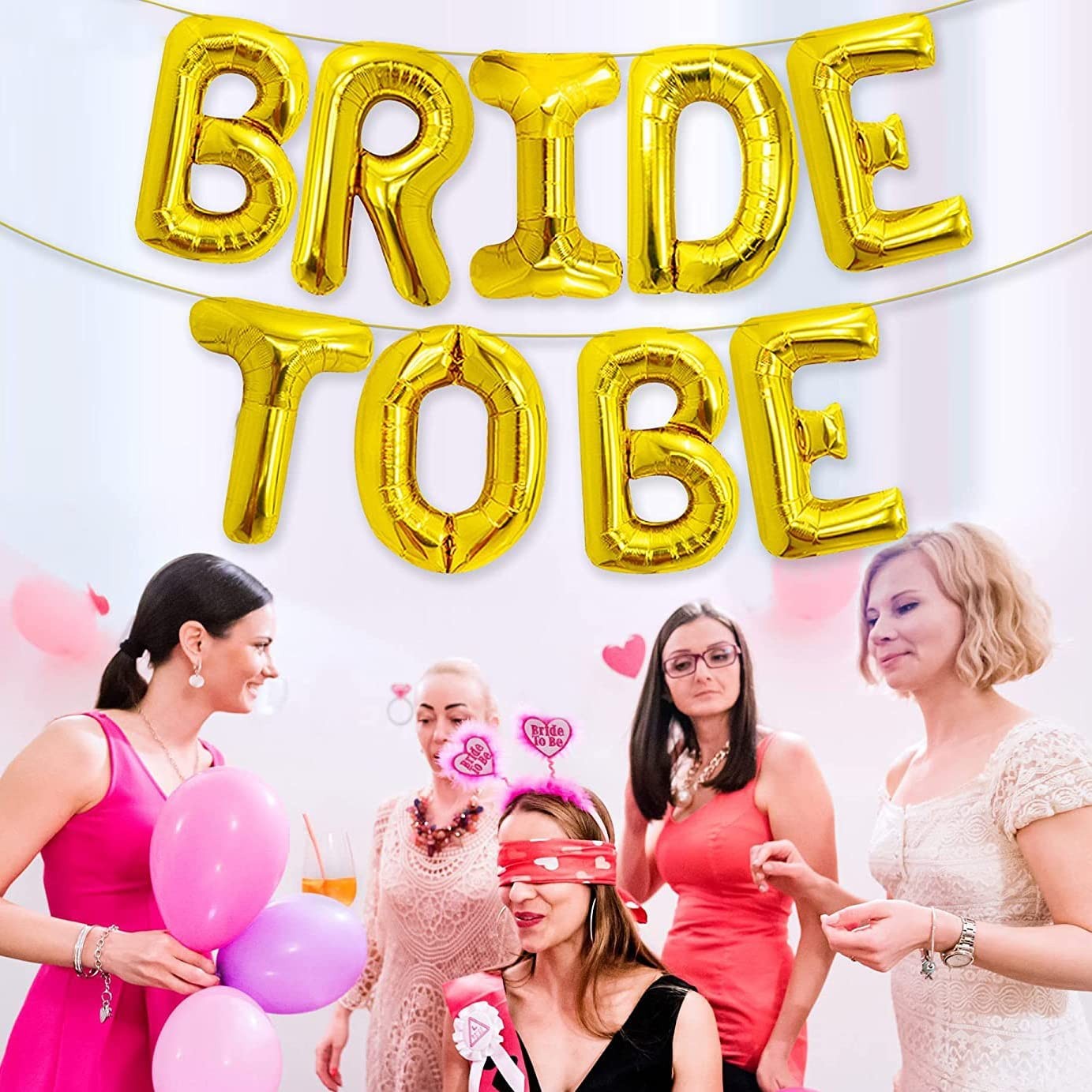 Set Baloane din Folie Metalizata, , Model Bride to Be, Litere de 40 cm, Baloane Party, Ambalaj Individual, Pai Inclus, Umflare cu Aer sau Heliu, Auriu - imagine 3
