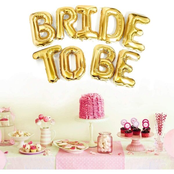 Set Baloane din Folie Metalizata, , Model Bride to Be, Litere de 40 cm, Baloane Party, Ambalaj Individual, Pai Inclus, Umflare cu Aer sau Heliu, Auriu - imagine 4