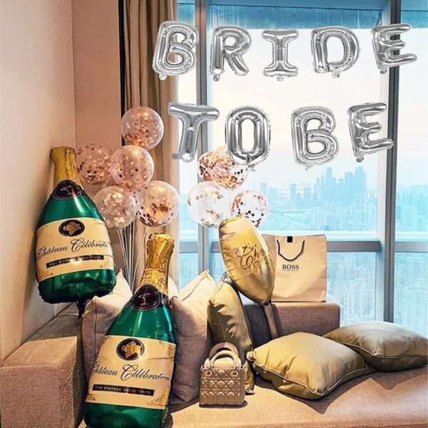 Set Baloane din Folie Metalizata, , Model Bride to Be, Litere de 40 cm, Baloane Party, Ambalaj Individual, Pai Inclus, Umflare cu Aer sau Heliu, Argintiu - imagine 3