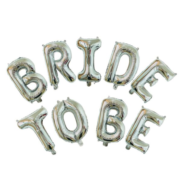 Set Baloane din Folie Metalizata, , Model Bride to Be, Litere de 40 cm, Baloane Party, Ambalaj Individual, Pai Inclus, Umflare cu Aer sau Heliu, Argintiu