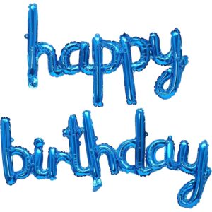 Set Baloane din Folie Metalizata, , Model Happy Birthday, 45x85 cm, 45x124cm, Baloane Party, Ambalaj Individual, Pai Inclus, Umflare cu Aer sau Heliu, Albastru