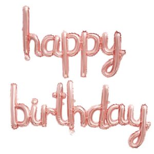 Set Baloane din Folie Metalizata, , Model Happy Birthday, 45x85 cm, 45x124cm, Baloane Party, Ambalaj Individual, Pai Inclus, Umflare cu Aer sau Heliu, Roz Pal