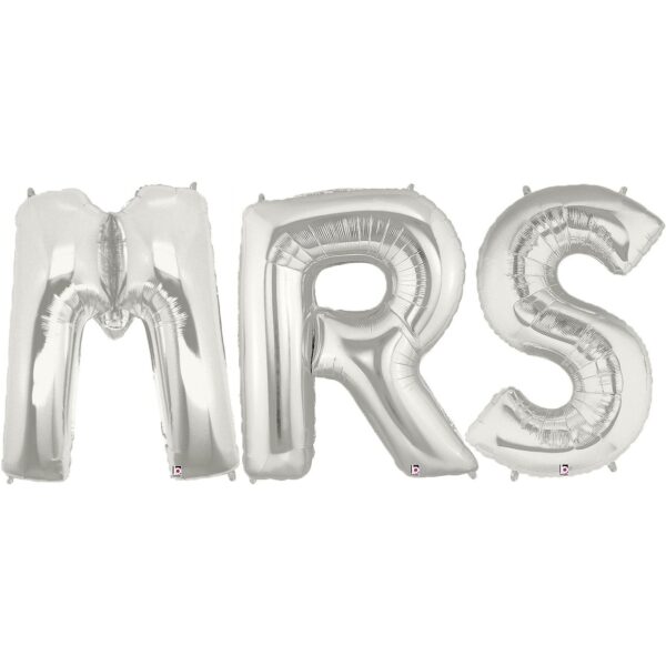 Set Baloane din Folie Metalizata, , Figurine Litere, Model MR&MRS, Tema Nunta, 40 cm, Baloane Party, Ambalaj Individual, Pai inclus, Umflare cu Aer sau Heliu, Argintiu - imagine 4