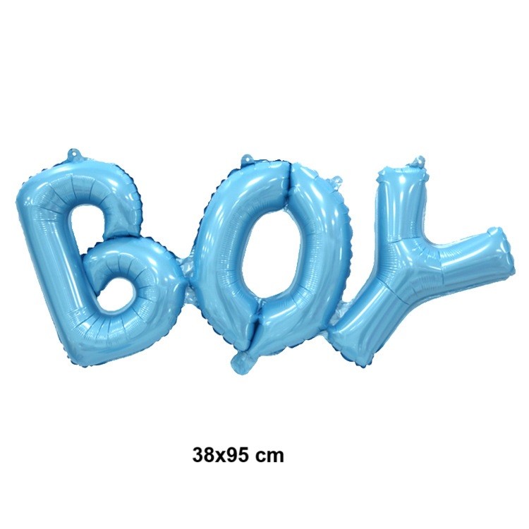 Set Baloane din Folie Metalizată, , Model Scris Boy, 38x95 cm, Tematica Baby Shower, Baloane Party, Ambalaj Individual, Pai Inclus, Umflare cu Aer sau Heliu, Albastru - imagine 2