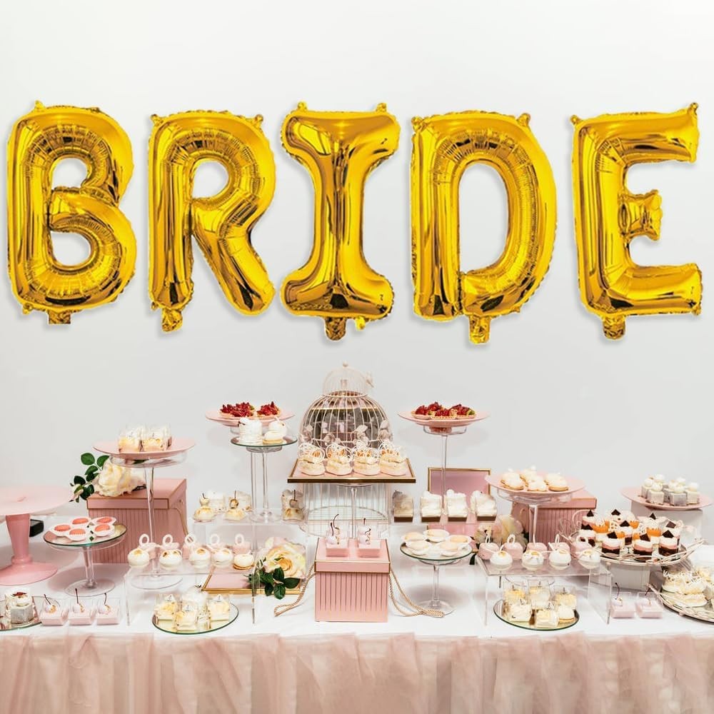 Set Baloane din Folie Metalizata, , Model Scris Bride, Litere de 40 cm, Tema Iubire, Baloane Party, Ambalaj Individual, Pai Inclus, Umflare cu Aer sau Heliu, Auriu - imagine 2