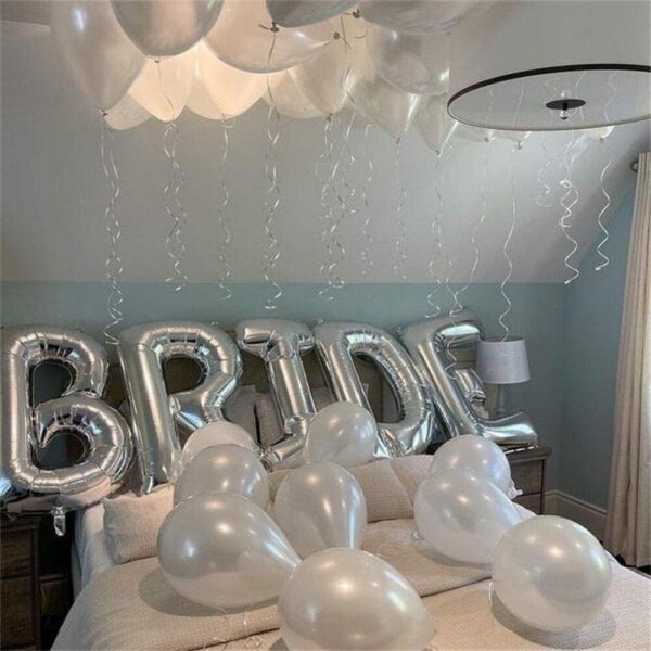 Set Baloane din Folie Metalizata, , Model Scris Bride, Litere de 40 cm, Tema Iubire, Baloane Party, Ambalaj Individual, Pai Inclus, Umflare cu Aer sau Heliu, Argintiu - imagine 3