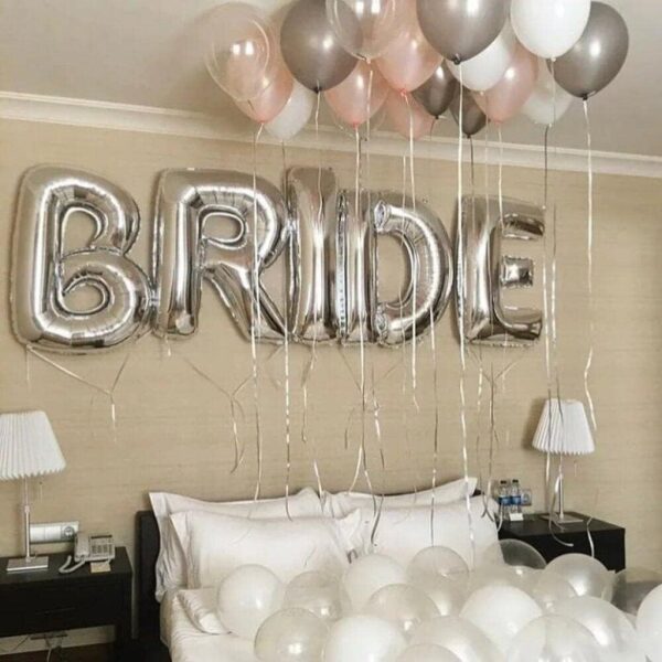 Set Baloane din Folie Metalizata, , Model Scris Bride, Litere de 40 cm, Tema Iubire, Baloane Party, Ambalaj Individual, Pai Inclus, Umflare cu Aer sau Heliu, Argintiu - imagine 4