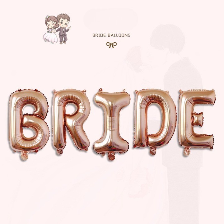 Set Baloane din Folie Metalizata, , Model Scris Bride, Litere de 40 cm, Tema Iubire, Baloane Party, Ambalaj Individual, Pai Inclus, Umflare cu Aer sau Heliu, Roz - imagine 2