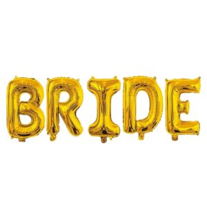 Set Baloane din Folie Metalizata, , Model Scris Bride, Litere de 40 cm, Tema Iubire, Baloane Party, Ambalaj Individual, Pai Inclus, Umflare cu Aer sau Heliu, Auriu
