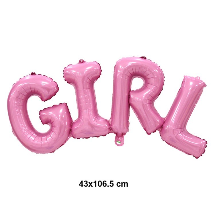 Set Baloane din Folie Metalizată, , Model Scris Girl, 43x106.5 cm, Tematica Baby Shower, Baloane Party, Ambalaj Individual, Pai Inclus, Umflare cu Aer sau Heliu, Roz - imagine 2