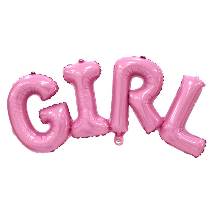 Set Baloane din Folie Metalizată, , Model Scris Girl, 43x106.5 cm, Tematica Baby Shower, Baloane Party, Ambalaj Individual, Pai Inclus, Umflare cu Aer sau Heliu, Roz