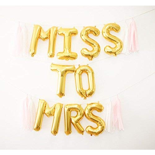 Set Baloane din Folie Metalizata, , Model Scris Miss to Mrs, Litere de 40 cm, Tema Iubire, Baloane Party, Ambalaj Individual, Pai Inclus, Umflare cu Aer sau Heliu, Auriu - imagine 3