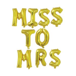 Set Baloane din Folie Metalizata, , Model Scris Miss to Mrs, Litere de 40 cm, Tema Iubire, Baloane Party, Ambalaj Individual, Pai Inclus, Umflare cu Aer sau Heliu, Auriu