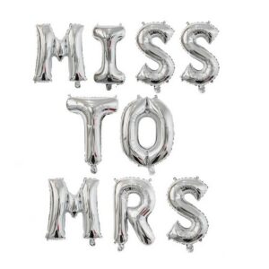 Set Baloane din Folie Metalizata, , Model Scris Miss to Mrs, Litere de 40 cm, Tema Iubire, Baloane Party, Ambalaj Individual, Pai Inclus, Umflare cu Aer sau Heliu, Argintiu