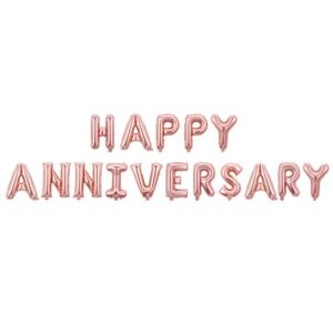 Set Baloane din Folie Metalizata, , Model Happy Anniversary, Litere de 40 cm, Baloane Party, Ambalaj Individual, Pai Inclus, Umflare cu Aer sau Heliu, Roz