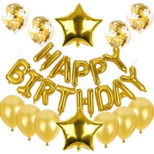 Set baloane din folie metalizata si baloane din latex, baloane HAPPY BIRTHDAY, 4 baloane latex Confetti, 6 baloane latex Roz, 2 baloane folie Steluta, 40cm, Gold