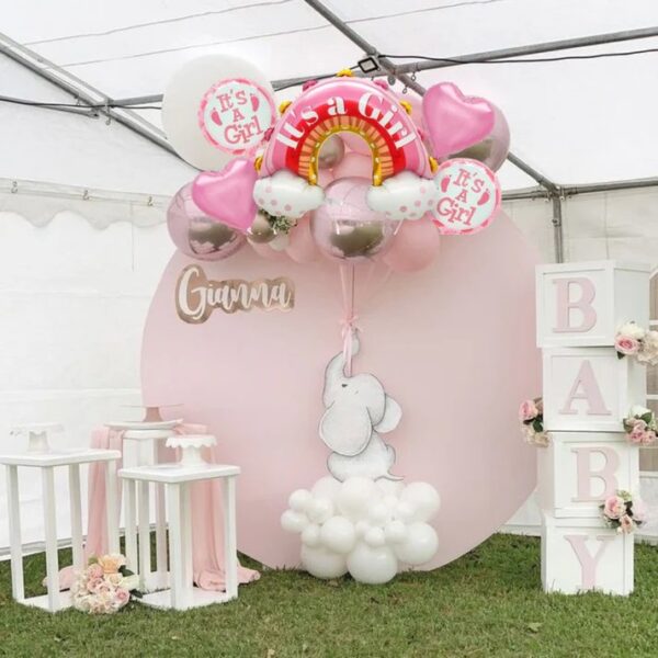 Baloane decorative tematica BABY SHOWER, , ITS A GIRL, pentru gender reveal, botez, set din 5 bucati, 66 x 91 cm, Roz - imagine 2