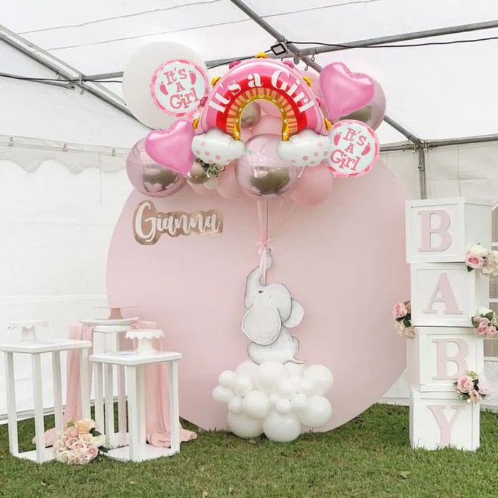 Baloane decorative tematica BABY SHOWER, , ITS A GIRL, pentru gender reveal, botez, set din 5 bucati, 66 x 91 cm, Roz - imagine 2