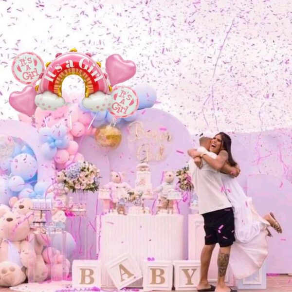 Baloane decorative tematica BABY SHOWER, , ITS A GIRL, pentru gender reveal, botez, set din 5 bucati, 66 x 91 cm, Roz - imagine 3