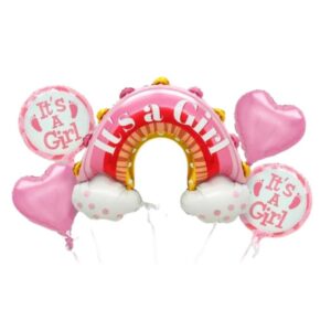 Baloane decorative tematica BABY SHOWER, , ITS A GIRL, pentru gender reveal, botez, set din 5 bucati, 66 x 91 cm, Roz