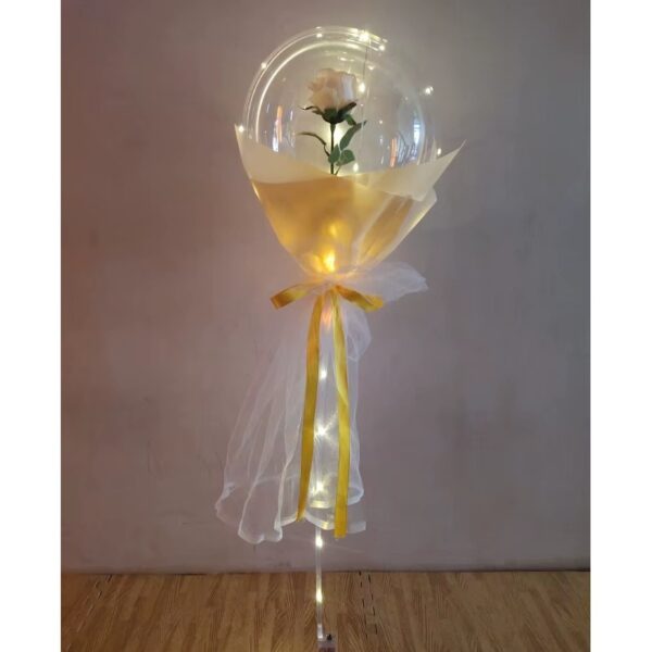 Set Buchet Decorativ, , Trandafir in Balon cu Lumini Led, Diametru 35 cm, 2 x Baterii AA (neincluse), Sampanie - imagine 2