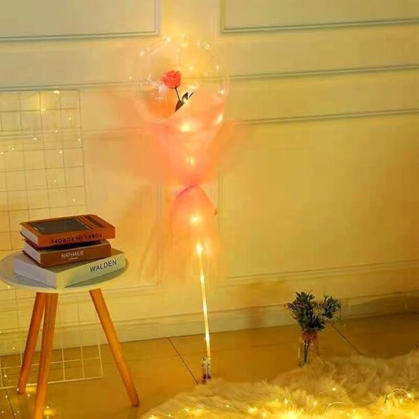 Set Buchet Decorativ, , Trandafir in Balon cu Lumini Led, Diametru 35 cm, 2 x Baterii AA (neincluse), Sampanie - imagine 4