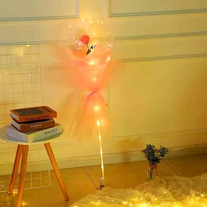 Set Buchet Decorativ, , Trandafir in Balon cu Lumini Led, Diametru 35 cm, 2 x Baterii AA (neincluse), Sampanie - imagine 4