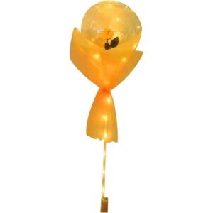 Set Buchet Decorativ, , Trandafir in Balon cu Lumini Led, Diametru 35 cm, 2 x Baterii AA (neincluse), Sampanie