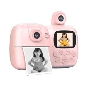 Set Camera Instantanee pentru Copii, , Camera 180Â° Selfie, Ecran HD 2'', 24MP, 720P Video, 1200 mAh, cu Functie de Printare Alb-Negru, cablu USB-C, Bluetooth, Compatibil iOS/Android, Imprimare APP, Model Bunny, Roz