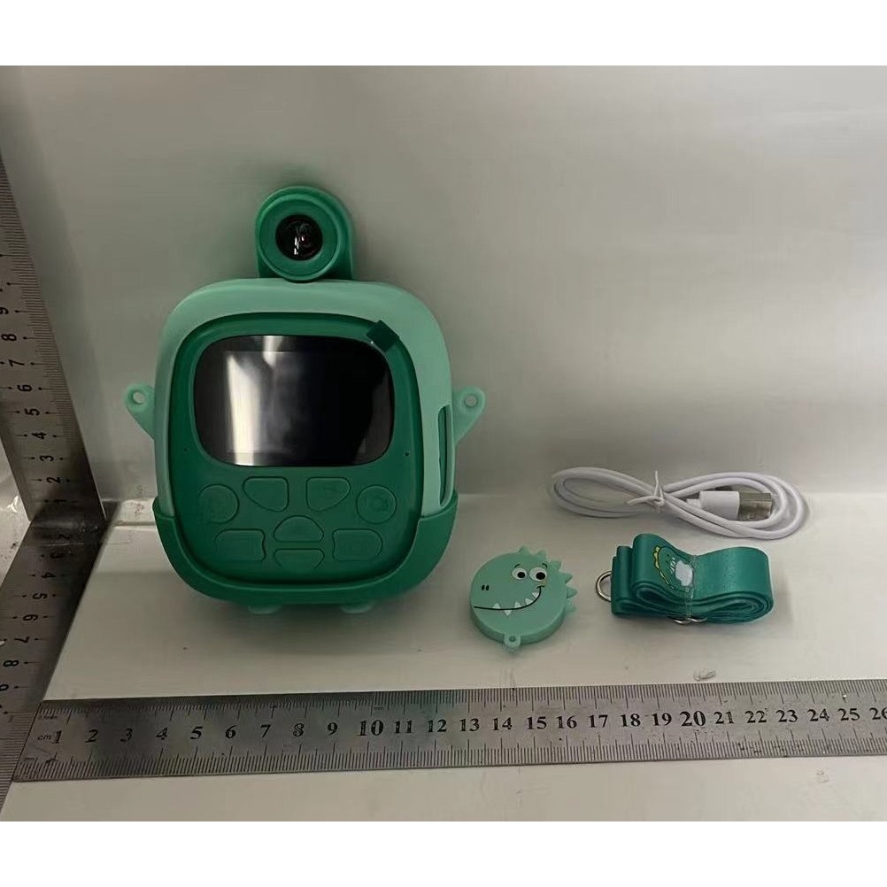 Set Camera Instantanee pentru Copii, , Ecran HD 2.4'', 24MP, 720P Video, 1200 mAh, cu Functie de Printare Alb-Negru, cablu USB-C, Bluetooth, Compatibil iOS/Android, Imprimare APP, Model Dinozaur, Verde - imagine 3