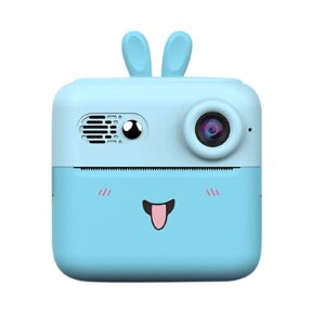 Set Camera Instantanee pentru Copii, , Ecran HD 2.4'', 24MP, 720P Video, 1200 mAh, cu Functie de Printare Alb-Negru, cablu USB-C, Bluetooth, Compatibil iOS/Android, Imprimare APP, Model Iepure, Albastru