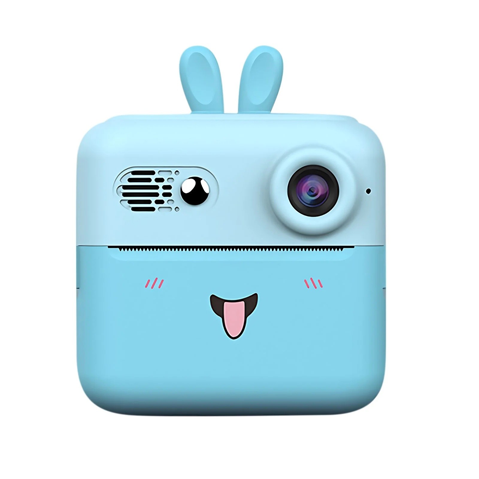 Set Camera Instantanee pentru Copii, , Ecran HD 2.4'', 24MP, 720P Video, 1200 mAh, cu Functie de Printare Alb-Negru, cablu USB-C, Bluetooth, Compatibil iOS/Android, Imprimare APP, Model Iepure, Albastru