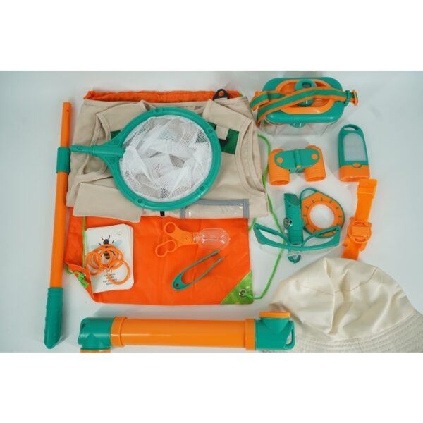 Set camping micutul explorator pentru exterior, 3 accesorii vestimentare, 9 ustensile de joaca, 8 carti educative cu insecte, +3 ani, multicolor - imagine 3
