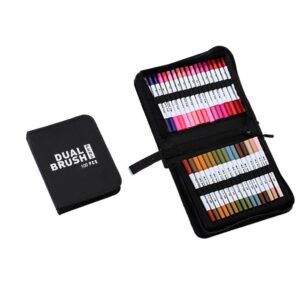 Set Carioci pe Baza de Apa, , 2 in 1, pentru Pictura, Caligrafie, 100 Culori, Penar Negru, Corp Carioca Alb, 23.5 x 19.5 x 7.5 cm, Multicolor
