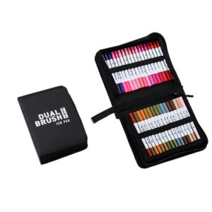 Set Carioci pe Baza de Apa, , 2 in 1, pentru Pictura, Caligrafie, 120 Culori, Penar Negru, Corp Carioca Alb, 27.5 x 19.5 x 8 cm, Multicolor