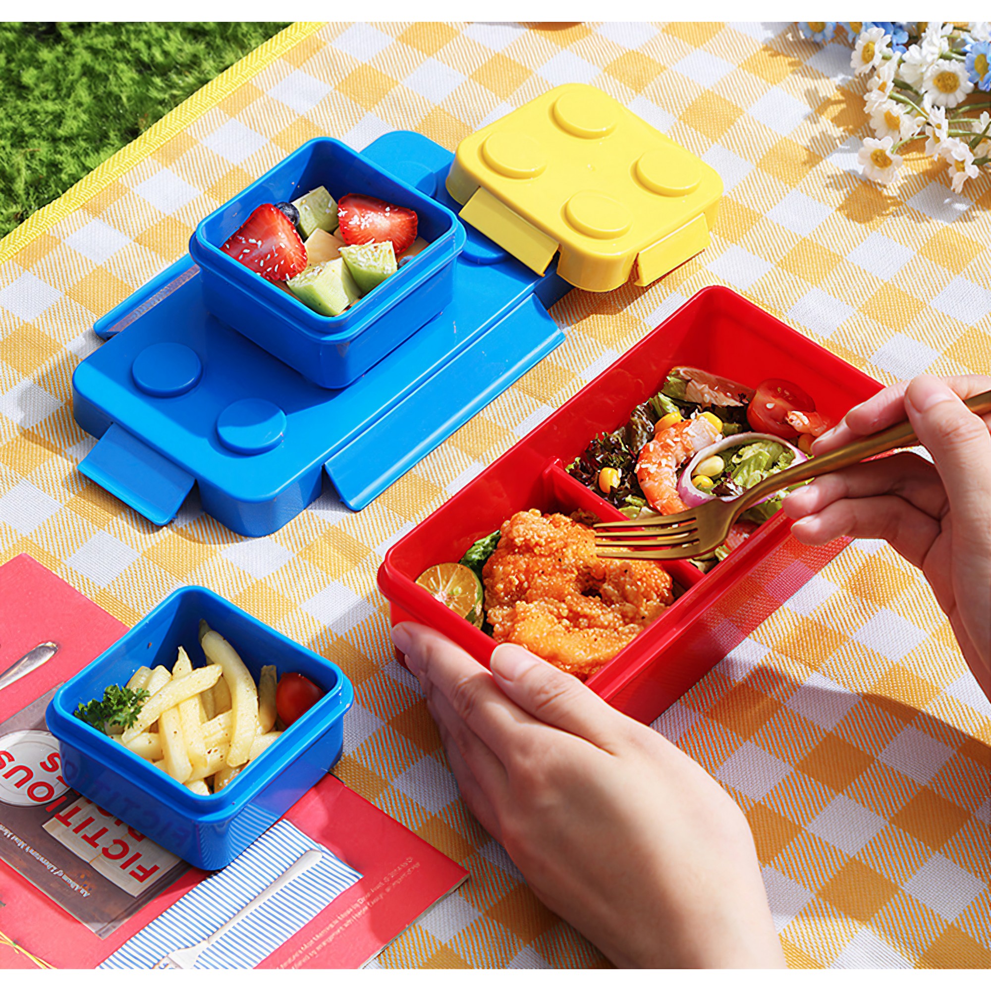 Set caserole pentru pranz interactive, , cuburi de construit, plastic, multicolor - imagine 3