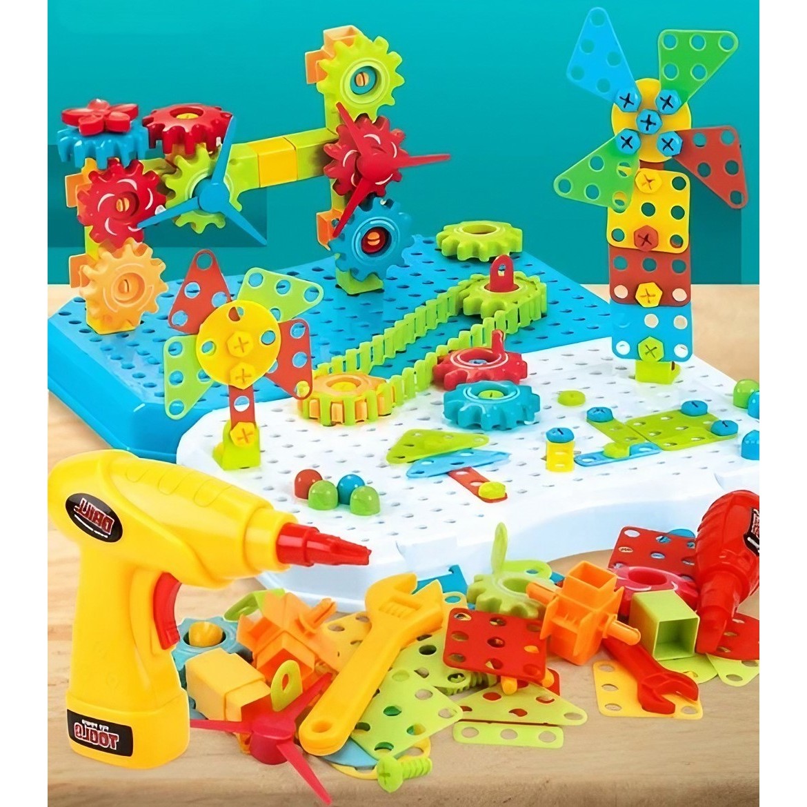 Set Constructie Bormasina Magica cu Servieta, , 310 Piese, Albastru, Piese Multicolore, Plastic, 31x46 cm - imagine 2