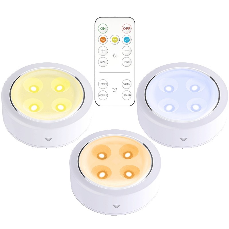 Set de 3 Lampi Led , Fara Fir, Cu Baterii, 3 Culori de Lumina, cu Telecomanda, din Plastic, Alb - imagine 2