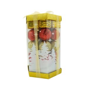 Set de 35 ornamente de brad, , de tip Glob, Rosu/ Auriu, din polistiren, cu finisaj sclipitor , cutie 11 cm adancime x 19 cm inaltime x 11 cm lungime)