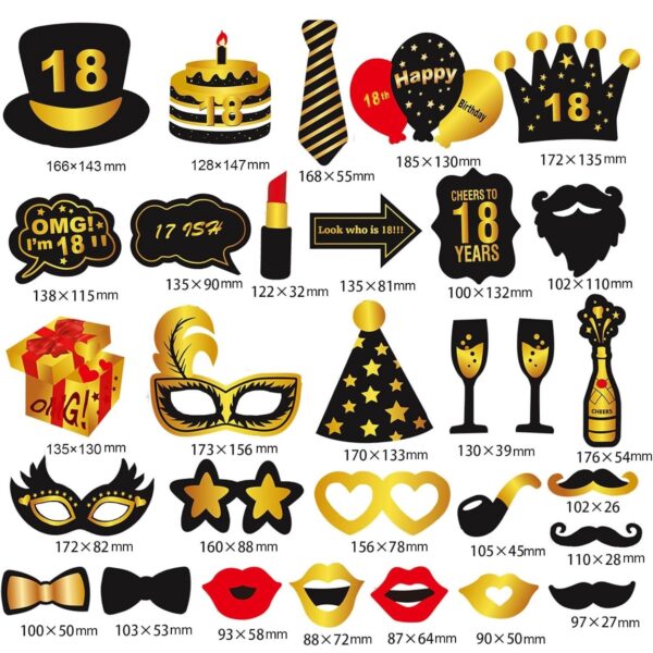 Set Accesorii pentru Petrecere, , Props pentru Coltul de Poze, pentru Majorat, Aniversare 18 Ani, Ochelari, Palarii, Mustata, Cravata, pentru Evenimente, Multicolor - imagine 3