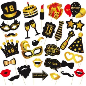 Set Accesorii pentru Petrecere, , Props pentru Coltul de Poze, pentru Majorat, Aniversare 18 Ani, Ochelari, Palarii, Mustata, Cravata, pentru Evenimente, Multicolor